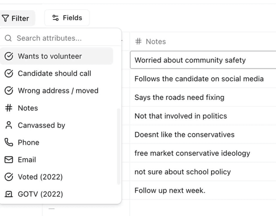 Inbox of doorstep responses with filters